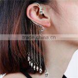 Ear Cuff Clip On Stud Wrap Earrings Antique Silver Tassel Halloween Skull 14.9cm x 3.4cm thumbnail-1