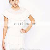 OEM Wholesale 100% Polyester Cap Sleeve White Lace Cocktai Dress thumbnail-2