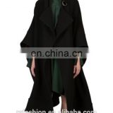 Ladies oversized wool-blend cape buckled collar open front heating mantle dust coat