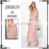 2016 Elegant Women Clothing V-neck Chiffon Double Layer Wrap Maxi Dress