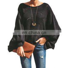 Wholesale Custom Women's Sweaters Casual and Comfortable Loose Solid Color Large Size Hollow-carved Design Fashion thumbnail-1