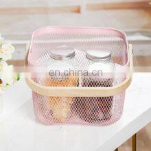New Manufacture Hot Selling Popular Metal Wire Iron Big Size Picnic Fruit Basket White With Wood Handle Kitchen Home Storage thumbnail-4