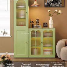 Mint Green Metal Glass Cabinet With Adjustable Shelves & Curved Glass |3C Certified Tempered Glass for Hotel Lobby Decoration thumbnail-1