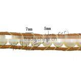 Glass Pearl Wrap Bracelet, With Cowhide, Brass Clasp thumbnail-2