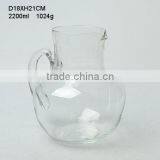 Whole Sale 2200ml Clear Glass Water Kettle With Glass Pour Spout and Side Handle