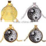 High Retro Sweater Chain Pendant Yin Yang Pattern Glass Cabochon Necklace thumbnail-1