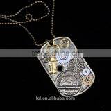 2015 Yiwu Fashion Imitation Jewelry Steampunk Necklace Dog Tag Gear Steam Key Butterfly Pendant Cameo Statement Necklace thumbnail-4