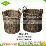 Customized Cheap Handwoven Unique Round Folding Brown Wicker Laundry Basket With Cover thumbnail-2