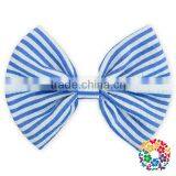 Fashion Hot Sale Blue White Stripe Seersucker Hair Bows 5" Boutique Hair Bows thumbnail-1