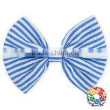 Fashion Hot Sale Blue white Stripe Seersucker Hair bows 5" boutique hair bows