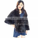 CX-B-M-21C 100% Real Genuine Knit Mink Fur Cape Shawl
