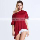 Chinese Factory Wholesale 2016 New Design Summer Loose Shoulder Blank Tee Shirt for Women thumbnail-6