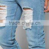 Slim Fit Light Blue Jeans Distressed Denim Jeans With Extreme Knee Rips thumbnail-4