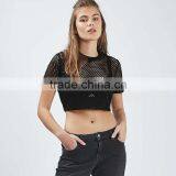 Fashion Design Women Mesh Crop Top Summer Short Sleeve Sexy Top Woman thumbnail-1