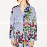 Designer Office Women Wear Floral Print Long Sleeve Striped Shirt thumbnail-5