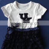XF-347 Children's Boutique Clothing Short Sleeve Black Lace Bow Adorn Baby Girl Top Kids T-shirt Clothes thumbnail-1