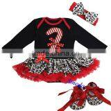 Baby Xmas Black Red Leopard Stick Long Sleeves Bodysuit Jumpsuit Romper Pettiskirt Headband Crib Shoes NB-18M thumbnail-1