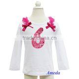 Girls Bling Hot Pink 6th Birthday White Long Sleeves Tee 1-7Y thumbnail-1
