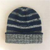 Quality Acrylic Contrast Color Jacquard Knitted Men Flanging Hat thumbnail-1