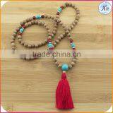 XP-PN-1476 Factory Yiwu Wholesale Turquoise Wood Mala Beads Necklace Wooden Beads Tassel Necklace