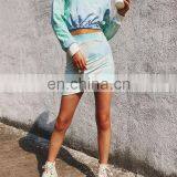 Custom Logo Long Sleeve Crew Neck Tie Dye Blue and Pink Crop Top for Women thumbnail-3