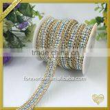 Hot Fix 2 Rows Green Resin Stones Trimming Iron on Glitter Trim Alloy Rhinestone Chain FHRS-014 thumbnail-2
