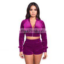 Clothing Wholesale Custom Solid Color Long-sleeved Shorts Suit Sexy Casual Two-piece Plus Size Women's Clothing thumbnail-3