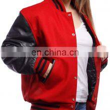 Wholesale Plain Men or Women Custom Black Baseball Letterman Varsity Jacket With Leather Sleeves thumbnail-4