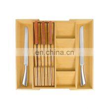 Multifunctional Expandable Bamboo Kitchen Silverware Drawer Organizer Adjustable Utensil Cutlery Organizer Tray thumbnail-1