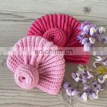 Vintage Simple Crochet Turban donut hat baby Infant hat with bow Bonnet For Kid In Bulk Vietnam Supplier Cheap Wholesale