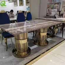 Роскошные свадебные принадлежности, мебель для гостиниц. Банкетные обеденные столы с серебристой нержавеющей стальной рамы и мраморным столешником thumbnail-5