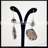 LFD-043E Wholesale Pave Rhinestone A Clover Agate Charms Dangle Earrings Jewelry Making thumbnail-2