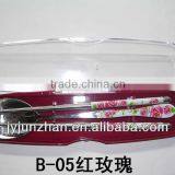 Stainless Steel Chopstick Spoon With Rose Handle Made in China ( With Blue Flower Stick On) thumbnail-2