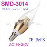 Best Selling!!!e14 led flicker flame candle light bulbs golden and silver cover with CE and RoHS