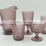 press drinkware/Wine goblet,Hiball,DOF, sundae cup,pitcher color glass in Lime/purple with float grass embossed patern