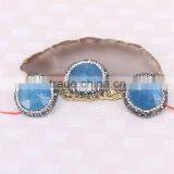 Paved Zircon Agate Druzy Stone Beads, Gem Stone Charm Light Blue Round Faceted Agate Connector Beads For Jewelry Making thumbnail-2