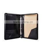 Boshiho Ring-binder Black Crazy Horse Cowhide PU Leather Portfolio Zipper