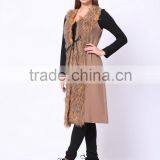 2016 PRETTY STEPS Winter Collections New Woman's Long Slim Feather Sleeveless Coat thumbnail-2