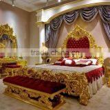 European World Precious Golden Carved Canopy Bedroom Furniture, Luxury Designed Bedroom Set thumbnail-5