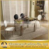 Glass Top Stainless Steel Legs Extendable Dining Table thumbnail-2