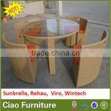 Round Clear Glass on Top Rattan Table Set thumbnail-3