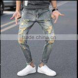 2017 Summer Latest Design Mid Waist Straight Leg Casual Wash Denim Pants for Men thumbnail-2