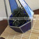 Mid Century Modern Leaded Large Vintage Teardrop Hanging Stained Glass Geometric Teardrop Shape Plant Holder Terrarium thumbnail-3