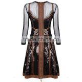 2015 High Quality Round Neck Long Sleeve Knee Length Celebrated Dress With Mesh thumbnail-2
