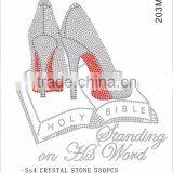 Custom High Quality Crystal High Heels&Holy Bible Hot Fix Rhinestone for Clothing Made in China thumbnail-2