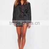 MGOO Custom Embroidery Logo Black Satin Pyjamas Sets For Women Long Sleeves Buttons Shirt Long Pants Nightwear thumbnail-3