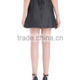 Latest Stretch Raw Black Denim High Waisted Flared Skirt a Line Short Skirts for Women thumbnail-4