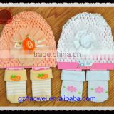 2016 hot sale knitted folwer newborn baby hat+socks set