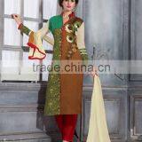 Brown and Green Color With Embroidery Work Blooming Grace Designer Semi Stitch Salwa Kameez thumbnail-1