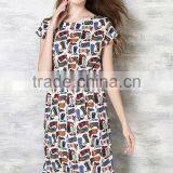 Wholesale Women Short Sleeve Digital Printed Elegant Slim Midi Dress Ladies Casual Chiffon Dresses thumbnail-2